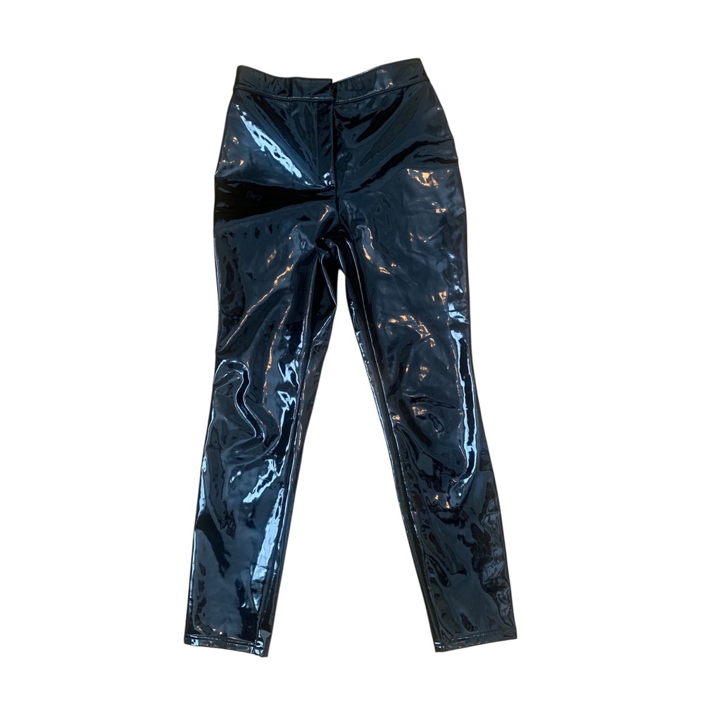 Babaton Aritzia Black Vinyl PVC Pants High Waisted Trousers Slim Fit Edgy